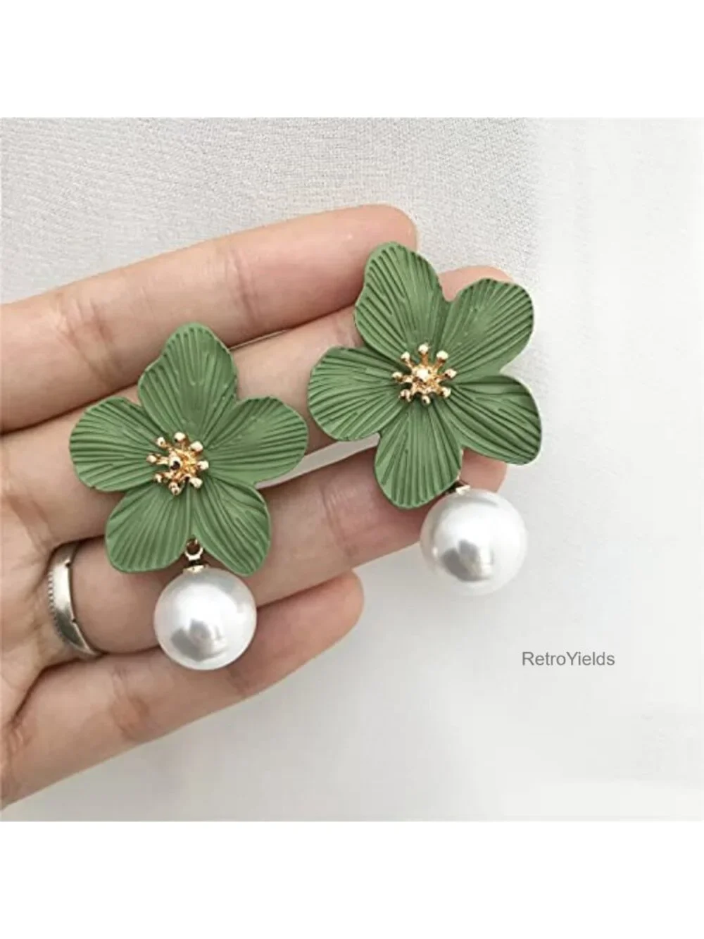 Handmade Boho Matte Double Yellow Flower Dangle Drop Earrings White Metal